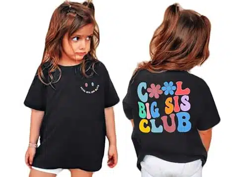 Big Sister Shirt Cool Big Sis Club Letter Printed Shirt Big Sister Announcement for Toddler Girls Outfit Black