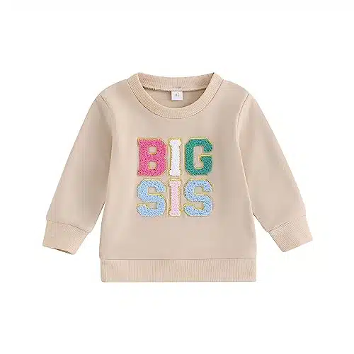 LIOMENGZI Big Sister Outfit Toddler Big Sister Little Sister Matching Clothes Graphic T Shirt Tee Blouse Sweatshirt Top (Apricot BIG SIS, Years)