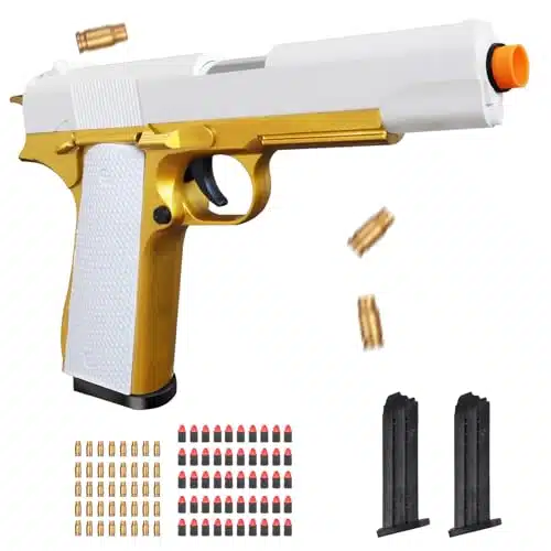 Bugrtey Soft Bullet Toy Gun for Boys, Toy Guns with Shell Ejecting, Toy Foam Blasters & Guns, Gift Box for Christmas Birthday for Boys Girls Adults Age + Gold