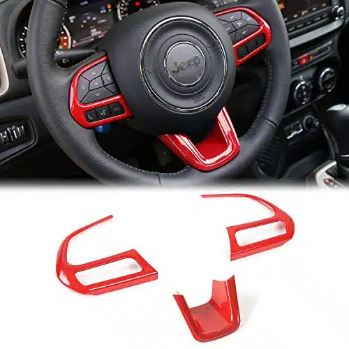 PCS Steering Wheel Cover Trim Interior Accessories for Jeep Renegade for Jeep Compass (Red)