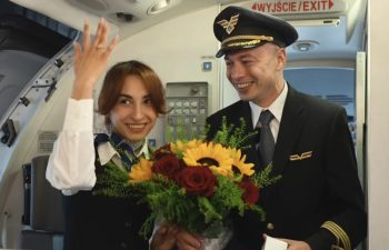 Newly engaged flight attendant Paula and pilot Konrad Hanc