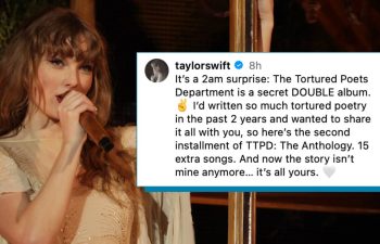 Taylor Swift with social post for album drop